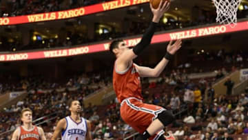 Feb 24, 2014; Philadelphia, PA, USA; Milwaukee Bucks forward Ersan Ilyasova (7) shoots during the second quarter against the Philadelphia 76ers at the Wells Fargo Center. Mandatory Credit: Howard Smith-USA TODAY Sports
