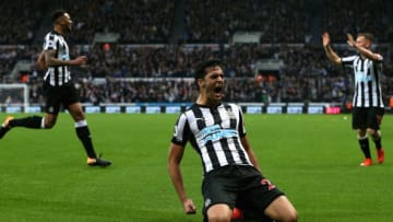NEWCASTLE UPON TYNE, ENGLAND - OCTOBER 21: Mikel Merino of Newcastle United celebrates as he scores their first goal during the Premier League match between Newcastle United and Crystal Palace at St. James Park on October 21, 2017 in Newcastle upon Tyne, England. (Photo by Nigel Roddis/Getty Images)