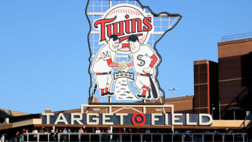 MINNEAPOLIS, MN - OCTOBER 07: A detail shot of the Minnesota Twins logo atop of Target Field before Game 3 of the ALDS between the New York Yankees and the Minnesota Twins on Monday, October 7, 2019 in Minneapolis, Minnesota. (Photo by Jordan Johnson/MLB Photos via Getty Images)