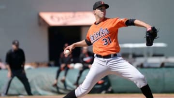 Feb 27, 2016; Sarasota, FL, USA; Baltimore Orioles pitcher Ubaldo Jimenez (31) pitchers during an intersquad scrimmage at Ed Smith Stadium. Mandatory Credit: Jonathan Dyer-USA TODAY Sports