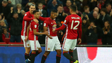 LONDON, ENGLAND - FEBRUARY 26: Jesse Lingard of Manchester United celebrates after scoring to make it 2-0 during the EFL Cup Final match between Manchester United and Southampton at Wembley Stadium on February 26, 2017 in London, England. (Photo by Catherine Ivill - AMA/Getty Images)