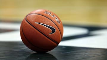 Feb 7, 2015; East Lansing, MI, USA; General view of basketball sitting on the court during the 2nd half of a game between the Michigan State Spartans and the Illinois Fighting Illini at Jack Breslin Student Events Center. Mandatory Credit: Mike Carter-USA TODAY Sports