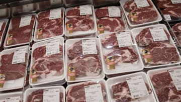 Sealed trays of Charolais beef sit in a refrigerated cabinet inside a Costco Wholesale Corp. store in Villebon-sur-Yvette, France, on Friday, Nov. 3, 2017. About an hour south of Paris, a uniquely American import has opened for business. Photographer: Marlene Awaad/Bloomberg via Getty Images