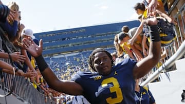 Sep 3, 2016; Ann Arbor, MI, USA; Michigan Wolverines defensive end Rashan Gary (3) enters the tunnel after the game against the Hawaii Warriors at Michigan Stadium. Michigan won 63-3. Mandatory Credit: Rick Osentoski-USA TODAY Sports