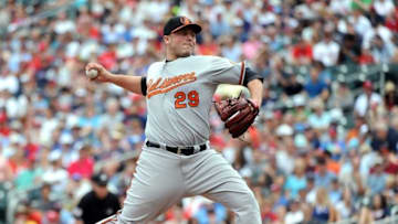 Jul 8, 2015; Minneapolis, MN, USA; Baltimore Orioles pitcher Tommy Hunter (29) delivers a pitch during the eighth inning against the Minnesota Twins at Target Field. Minnesota Twins win 5-3. Mandatory Credit: Marilyn Indahl-USA TODAY Sports