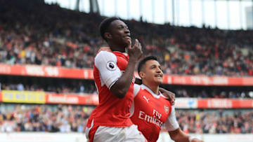 LONDON, ENGLAND - MAY 07: Danny Welbeck of Arsenal celebrates scoring his sides second goal with Alexis Sanchez of Arsenal during the Premier League match between Arsenal and Manchester United at the Emirates Stadium on May 7, 2017 in London, England. (Photo by Richard Heathcote/Getty Images)