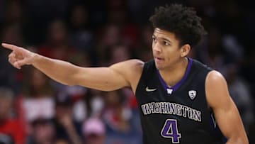 TUCSON, AZ - JANUARY 29: Matisse Thybulle #4 of the Washington Huskies reacts during the first half of the college basketball game against the Arizona Wildcats at McKale Center on January 29, 2017 in Tucson, Arizona. (Photo by Christian Petersen/Getty Images)