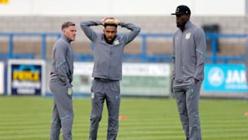 TELFORD, ENGLAND - JULY 12: Jordan Veretout, Jordan Amavi and Christopher Samba of Aston Villa look on during the Pre-Season Friendly between AFC Telford United and Aston Villa at New Bucks Head Stadium on July 12, 2017 in Telford, England. (Photo by Malcolm Couzens/Getty Images)