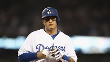 LOS ANGELES, CA - OCTOBER 26: Manny Machado #8 of the Los Angeles Dodgers reacts after flying out during the tenth inning against the Boston Red Sox in Game Three of the 2018 World Series at Dodger Stadium on October 26, 2018 in Los Angeles, California. (Photo by Ezra Shaw/Getty Images)