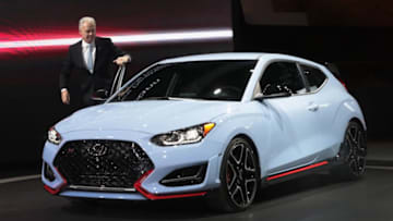 DETROIT, MI - JANUARY 15: Albert Biermann of Hyundai introduces the 2019 Veloster N at the North American International Auto Show (NAIAS) on January 15, 2018 in Detroit, Michigan. The show is open to the public from January 20-28. (Photo by Scott Olson/Getty Images)