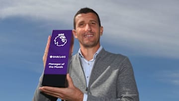 ST ALBANS, ENGLAND - SEPTEMBER 06: Javi Gracia, Manager of Watford FC poses with the Barclays Manager of the Month Award for August 2018 on September 6, 2018 in St Albans, England. (Photo by Tony Marshall/Getty Images for Premier League)