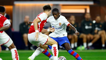 INGLEWOOD, CALIFORNIA - JULY 26: Ousmane Dembélé #7 of Barcelona in the second half of a pre-season friendly match at SoFi Stadium on July 26, 2023 in Inglewood, California. (Photo by Ronald Martinez/Getty Images)