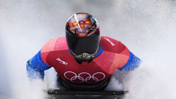 PYEONGCHANG-GUN, SOUTH KOREA - FEBRUARY 15: Joseph Luke Cecchini of Italy slides into the finish area during the Men's Skeleton heats on day six of the PyeongChang 2018 Winter Olympic Games at the Olympic Sliding Centre on February 15, 2018 in Pyeongchang-gun, South Korea. (Photo by Matthias Hangst/Getty Images)