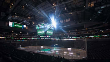 Sep 29, 2015; Dallas, TX, USA; A view of the ice rink and arena before the game between the Dallas Stars and the St. Louis Blues at the American Airlines Center. Mandatory Credit: Jerome Miron-USA TODAY Sports