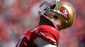 SANTA CLARA, CA - OCTOBER 23: Arik Armstead #91 of the San Francisco 49ers reacts after a sack of Jameis Winston #3 of the Tampa Bay Buccaneers during their NFL game at Levi's Stadium on October 23, 2016 in Santa Clara, California. (Photo by Thearon W. Henderson/Getty Images)