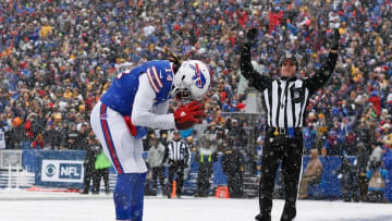 Dec 11, 2016; Orchard Park, NY, USA; Buffalo Bills wide receiver Sammy Watkins (14) celebrates after scoring a touchdown during the first half against the Pittsburgh Steelers at New Era Field. Mandatory Credit: Kevin Hoffman-USA TODAY Sports