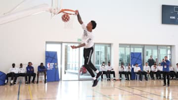 JOHANNESBURG, SOUTH AFRICA - AUGUST 2: John Collins of Team World works out at the Basketball Without Boarders Africa program at the American International School of Johannesburg on August 2, 2018 in Gauteng province of Johannesburg, South Africa. NOTE TO USER: User expressly acknowledges and agrees that, by downloading and or using this photograph, User is consenting to the terms and conditions of the Getty Images License Agreement. Mandatory Copyright Notice: Copyright 2018 NBAE (Photo by Nathaniel S. Butler/NBAE via Getty Images)