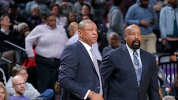 SACRAMENTO, CA - JANUARY 11: Head Coach Doc Rivers and assistant coach Mike Woodson of the Los Angeles Clippers coache against the Sacramento Kings on January 11, 2018 at Golden 1 Center in Sacramento, California. NOTE TO USER: User expressly acknowledges and agrees that, by downloading and or using this photograph, User is consenting to the terms and conditions of the Getty Images Agreement. Mandatory Copyright Notice: Copyright 2018 NBAE (Photo by Rocky Widner/NBAE via Getty Images)