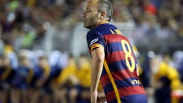 July 21, 2015; Los Angeles, CA, USA; Barcelona midfielder Andres Iniesta (8) in action against Los Angeles Galaxy during the second half at Rose Bowl. Mandatory Credit: Gary A. Vasquez-USA TODAY Sports