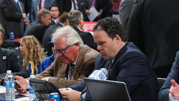 Glen Sather and Jeff Gorton, New York Rangers. (Photo by Bruce Bennett/Getty Images)