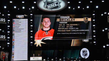 LAS VEGAS, NV - JUNE 21: Connor Brickley is selected by the Las Vegas Golden Knights during the 2017 NHL Awards and Expansion Draft at T-Mobile Arena on June 21, 2017 in Las Vegas, Nevada. (Photo by Ethan Miller/Getty Images)
