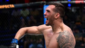 LAS VEGAS, NV - JULY 09: Antonio Trocoli of Brazil celebrates after his victory over Kenneth Bergh in their light heavyweight bout during Dana White's Contender Series at the UFC Apex on July 9, 2019 in Las Vegas, Nevada. (Photo by Chris Unger/DWCS LLC)