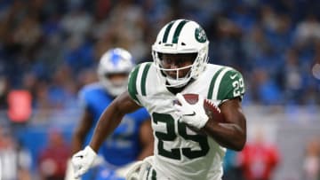 DETROIT, MI - SEPTEMBER 10: Bilal Powell #29 of the New York Jets runs the ball in the second half against the Detroit Lions at Ford Field. The Jets won 48 to 17. on September 10, 2018 in Detroit, Michigan. (Photo by Rey Del Rio/Getty Images)
