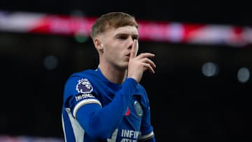 LONDON, ENGLAND - NOVEMBER 6: Cole Palmer of Chelsea celebrates after equalising from the penalty spot during the Premier League match between Tottenham Hotspur and Chelsea FC at Tottenham Hotspur Stadium on November 6, 2023 in London, England. (Photo by Visionhaus/Getty Images)