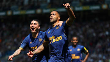 LEEDS, ENGLAND - MAY 13: Callum Wilson of Newcastle United celebrates after scoring a goal to make it 2-1 during the Premier League match between Leeds United and Newcastle United at Elland Road on May 13, 2023 in Leeds, United Kingdom. (Photo by Robbie Jay Barratt - AMA/Getty Images)