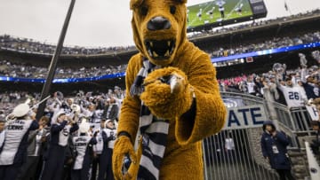 STATE COLLEGE, PA - OCTOBER 23: The Penn State mascot interacts on the field before the game between the Penn State Nittany Lions and the Illinois Fighting Illini at Beaver Stadium on October 23, 2021 in State College, Pennsylvania. (Photo by Scott Taetsch/Getty Images)