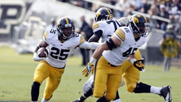 Oct 15, 2016; West Lafayette, IN, USA; Iowa Hawkeyes running back Adrum Wadley (25) runs with the ball against the Purdue Boilermakers at Ross Ade Stadium. Mandatory Credit: Brian Spurlock-USA TODAY Sports