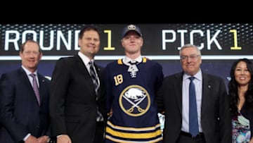 DALLAS, TX - JUNE 22: Rasmus Dahlin poses after being selected first overall by the Buffalo Sabres during the first round of the 2018 NHL Draft at American Airlines Center on June 22, 2018 in Dallas, Texas. (Photo by Bruce Bennett/Getty Images)
