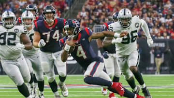 HOUSTON, TX - OCTOBER 27: Houston Texans quarterback Deshaun Watson (4) carries the ball in the fourth quarter of the football game between the Oakland Raiders and Houston Texans on October 27, 2019 at NRG Stadium in Houston, Texas. (Photo by Leslie Plaza Johnson/Icon Sportswire via Getty Images)