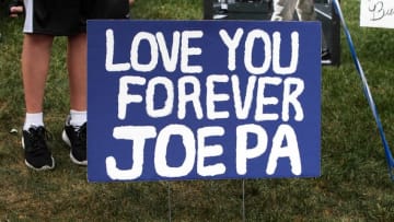 Sep 17, 2016; University Park, PA, USA; A sign outside of Beaver Stadium to commemorate the first game and win of former Penn State Nittany Lions head coach Joe Paterno on September 17, 1966. Mandatory Credit: Matthew O