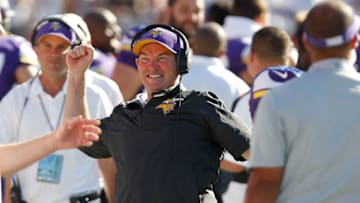 ST PETERSBURG, FL - SEPTEMBER 7: Head coach Mike Zimmer of the Minnesota Vikings reacts after winning the game in overtime against Tampa Bay Buccaneers at Raymond James Stadium on October 26, 2014 in St Petersburg, Florida. (Photo by Scott Iskowitz/Getty Images)