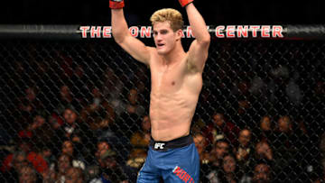 NORFOLK, VA - NOVEMBER 11: Sage Northcutt celebrates after finishing three rounds against Michel Quinones in their lightweight bout during the UFC Fight Night event inside the Ted Constant Convention Center on November 11, 2017 in Norfolk, Virginia. (Photo by Brandon Magnus/Zuffa LLC/Zuffa LLC via Getty Images)