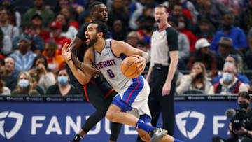 Trey Lyles #8 of the Detroit Pistons. (Photo by Mike Mulholland/Getty Images)
