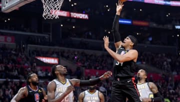 LOS ANGELES, CA - MARCH 09: Tobias Harris #34 of the LA Clippers scores over Jeff Green #32 of the Cleveland Cavaliers during a 116-102 Clipper win at Staples Center on March 9, 2018 in Los Angeles, California. (Photo by Harry How/Getty Images)
