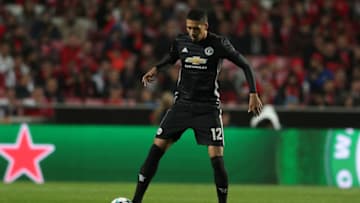 LISBON, PORTUGAL - OCTOBER 18: Manchester United defender Chris Smalling from England during SL Benfica v Manchester United - UEFA Champions League round three match at Estadio da Luz on October 18, 2017 in Lisbon, Portugal. (Photo by Carlos Rodrigues/Getty Images)