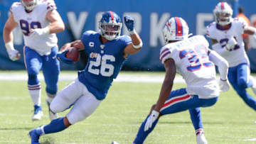 Saquon Barkley against the Buffalo Bills (Mandatory Credit: Vincent Carchietta-USA TODAY Sports)