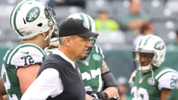 Dec 22, 2013; East Rutherford, NJ, USA; New York Jets head coach Rex Ryan watches his team warm up before their game against the Cleveland Browns at MetLife Stadium. Mandatory Credit: Ed Mulholland-USA TODAY Sports