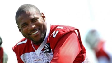 Jun 10, 2014; Tempe, AZ, USA; Arizona Cardinals cornerback Patrick Peterson smiles during mini camp at the teams Tempe training facility. Mandatory Credit: Mark J. Rebilas-USA TODAY Sports
