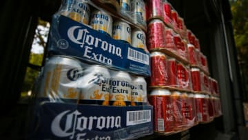 MEXICO CITY, MEXICO - JUNE 01: Stacked beer cans are seen on a truck on June 01, 2020 in Mexico City, Mexico. Despite the growing number of positive cases of COVID-19 in the country, the 'Healthy Distance' program finished on May 31st but restrictions will continue in those cities with a high number of confirmed cases. (Photo by Manuel Velasquez/Getty Images)