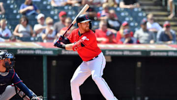 CLEVELAND, OHIO - SEPTEMBER 14: Jordan Luplow #8 of the Cleveland Indians at bat during the second inning during the first game of a double header at Progressive Field on September 14, 2019 in Cleveland, Ohio. (Photo by Jason Miller/Getty Images)