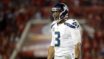 Nov 27, 2016; Tampa, FL, USA; Seattle Seahawks quarterback Russell Wilson (3) reacts against the Tampa Bay Buccaneers during the second half at Raymond James Stadium. Tampa Bay Buccaneers defeated the Seattle Seahawks 14-5. Mandatory Credit: Kim Klement-USA TODAY Sports