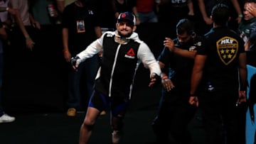 FORTALEZA, BRAZIL - MARCH 11: Kelvin Gastelum prepares to enter the Octagon prior to his middleweight bout against Vitor Belfort of Brazil during the UFC Fight Night event at CFO - Centro de Formaco Olimpica on March 11, 2017 in Fortaleza, Brazil. (Photo by Buda Mendes/Zuffa LLC/Zuffa LLC via Getty Images)