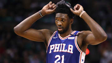 BOSTON, MA - MAY 3: Joel Embiid #21 of the Philadelphia 76ers looks on during Game Two of the Eastern Conference Second Round of the 2018 NBA Playoffs against the Boston Celtics at TD Garden on May 3, 2018 in Boston, Massachusetts. The Celtics defeat the 76ers 108-103. (Photo by Maddie Meyer/Getty Images)