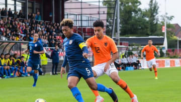 (L-R) Kobe Hernandez-Foster of USA U18, Steven van der Sloot of Netherlands U18 during the International Friendly match between The Netherlands U18 and United States of America U18 at Sportpark Marsdijk on September 07, 2018 in Assen, The Netherlands(Photo by VI Images via Getty Images)