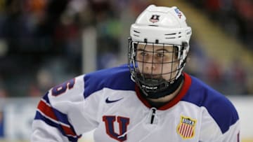 VICTORIA , BC - JANUARY 2: Jack Hughes #6 of the United States skates during a quarter-final game versus the Czech Republic at the IIHF World Junior Championships at the Save-on-Foods Memorial Centre on January 2, 2019 in Victoria, British Columbia, Canada. (Photo by Kevin Light/Getty Images)