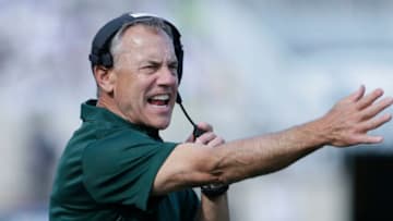 EAST LANSING, MI - SEPTEMBER 09: Head coach Mark Dantonio of the Michigan State Spartans shouts to his team during the first half of a game against the Western Michigan Broncos at Spartan Stadium on September 9, 2017 in East Lansing, Michigan. (Photo by Duane Burleson/Getty Images)